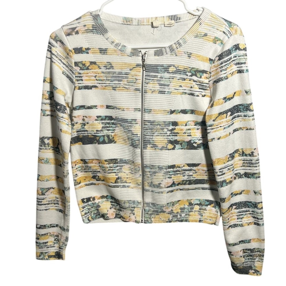 MOTH Anthropologie XS/TP Full Zip Cardigan Jacket Floral Stripe Knit Sweater